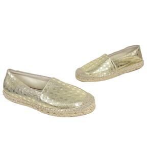 Andre Assous Ilia Gold Metallic Leather Espadrille Shoes Slip-On Sz 9